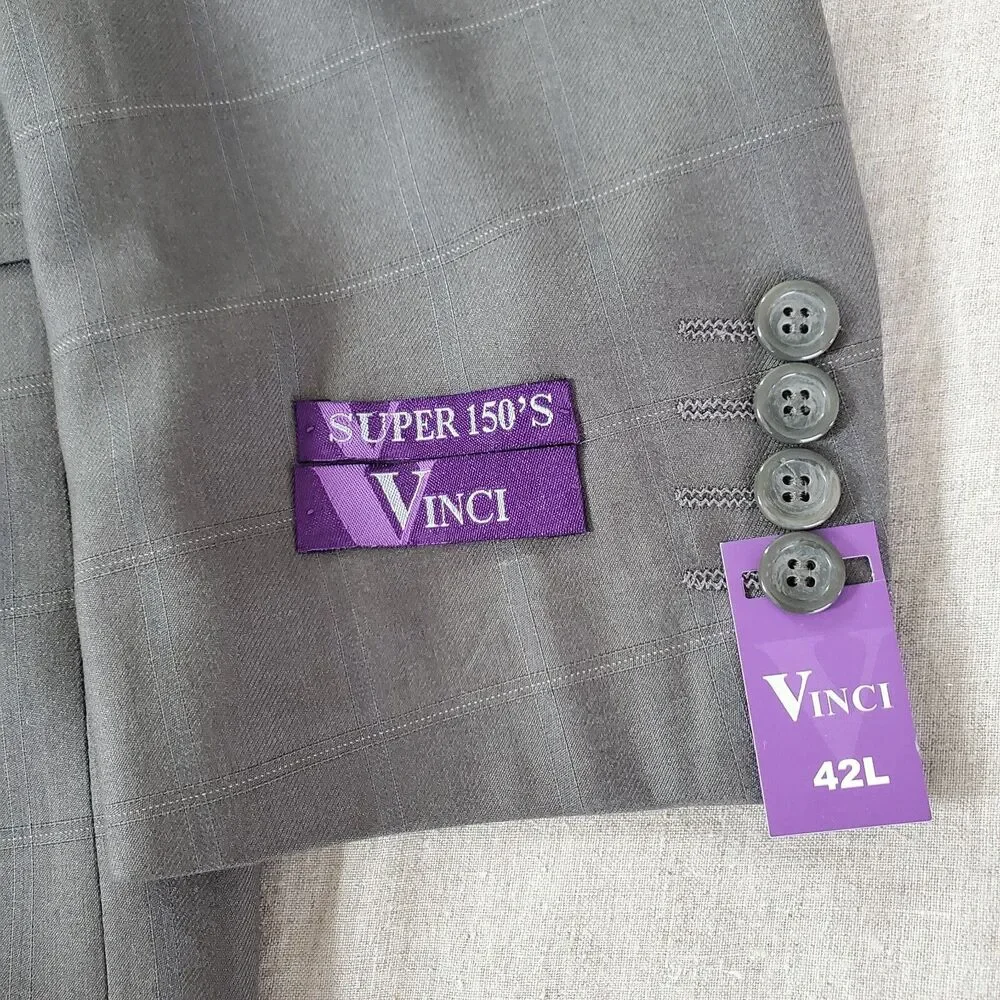 Vinci‎ Super 150's Suit Jacket Zegna Olive Window Pane Italian Men's 42L $300